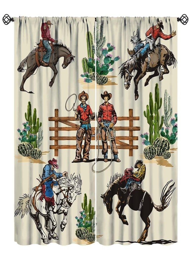 JADERYS Vintage West Cowboy Blackout Curtains Rustic Farmhouse Riding Horse Cactus Desert Bedroom Living Room Rod Pocket Decoration Window Drapes 2 Panels W21xL45in - Image 1